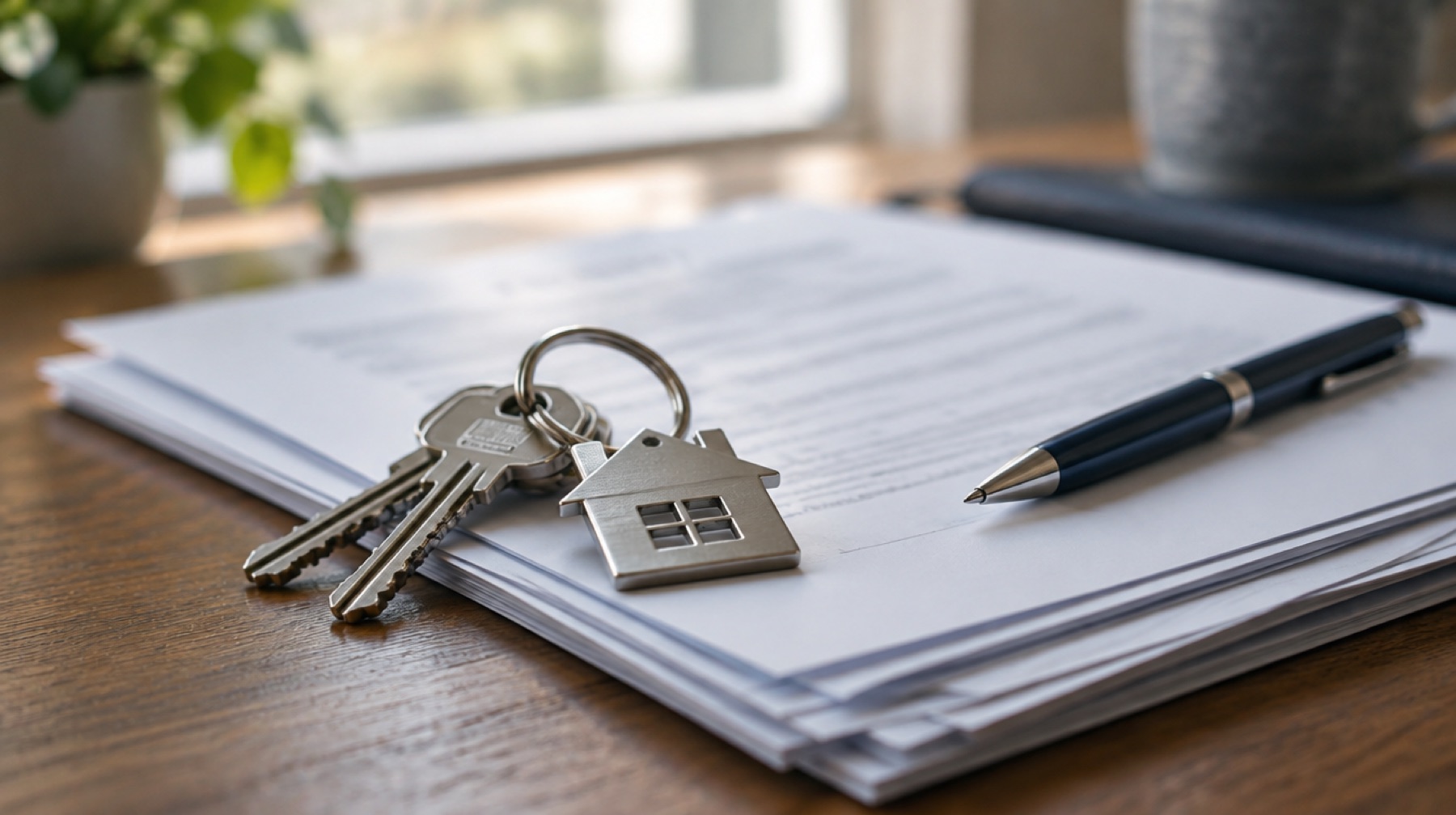 House keys and a pen resting on loan closing papers